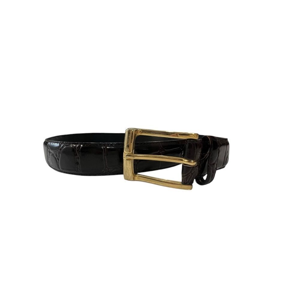 Leather Belt with Gold Buckle, size 34